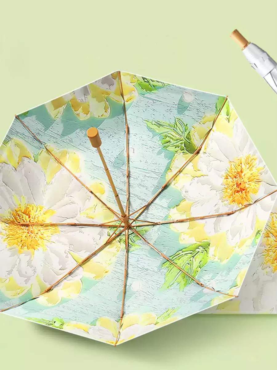 Compact Travel Umbrella with Oil Painting Rainbow Print | UPF 50+ Sun & Rain Protection