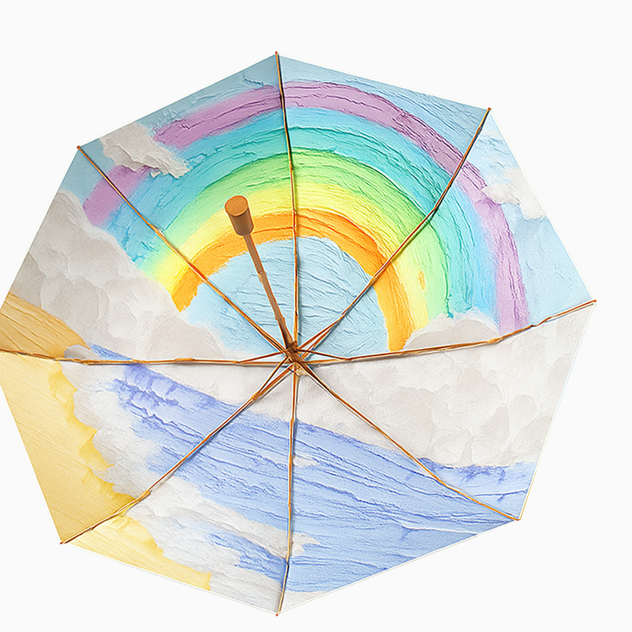 Compact Travel Umbrella with Oil Painting Rainbow Print | UPF 50+ Sun & Rain Protection