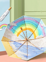 Compact Travel Umbrella with Oil Painting Rainbow Print | UPF 50+ Sun & Rain Protection