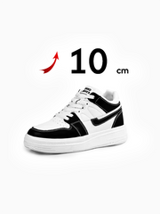 Elevator Sneakers 10cm Hidden Height Increase - Black & White Skate Style High Platform Shoe -01
