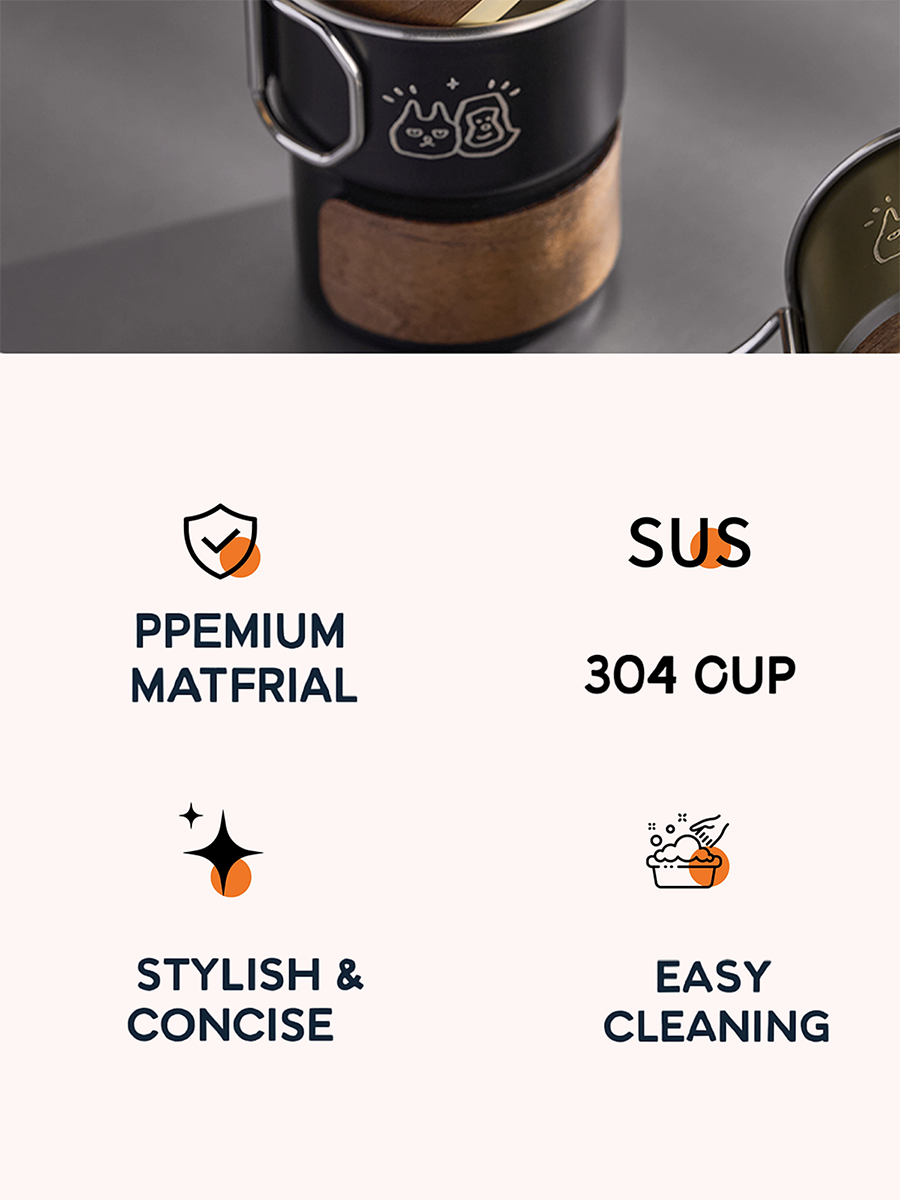 Stackable Stainless Steel Camping Mug (10oz/300ml) with Collapsible Handle | Outdoor Travel Coffee Cup