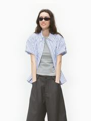 Unisex Relaxed Fit Blue Gingham Shirt | Short Sleeve Vintage Button-Down