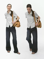 Pantaloni casual larghi a vita bassa blu e bianchi 