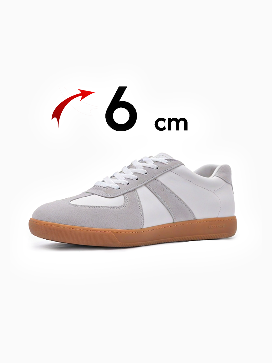 GAT Style Elevator Shoes - 6cm Hidden Height Increase - White/Grey Suede Leather Sneaker -03