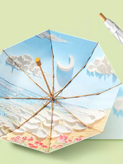 Compact Travel Umbrella with Oil Painting Rainbow Print | UPF 50+ Sun & Rain Protection